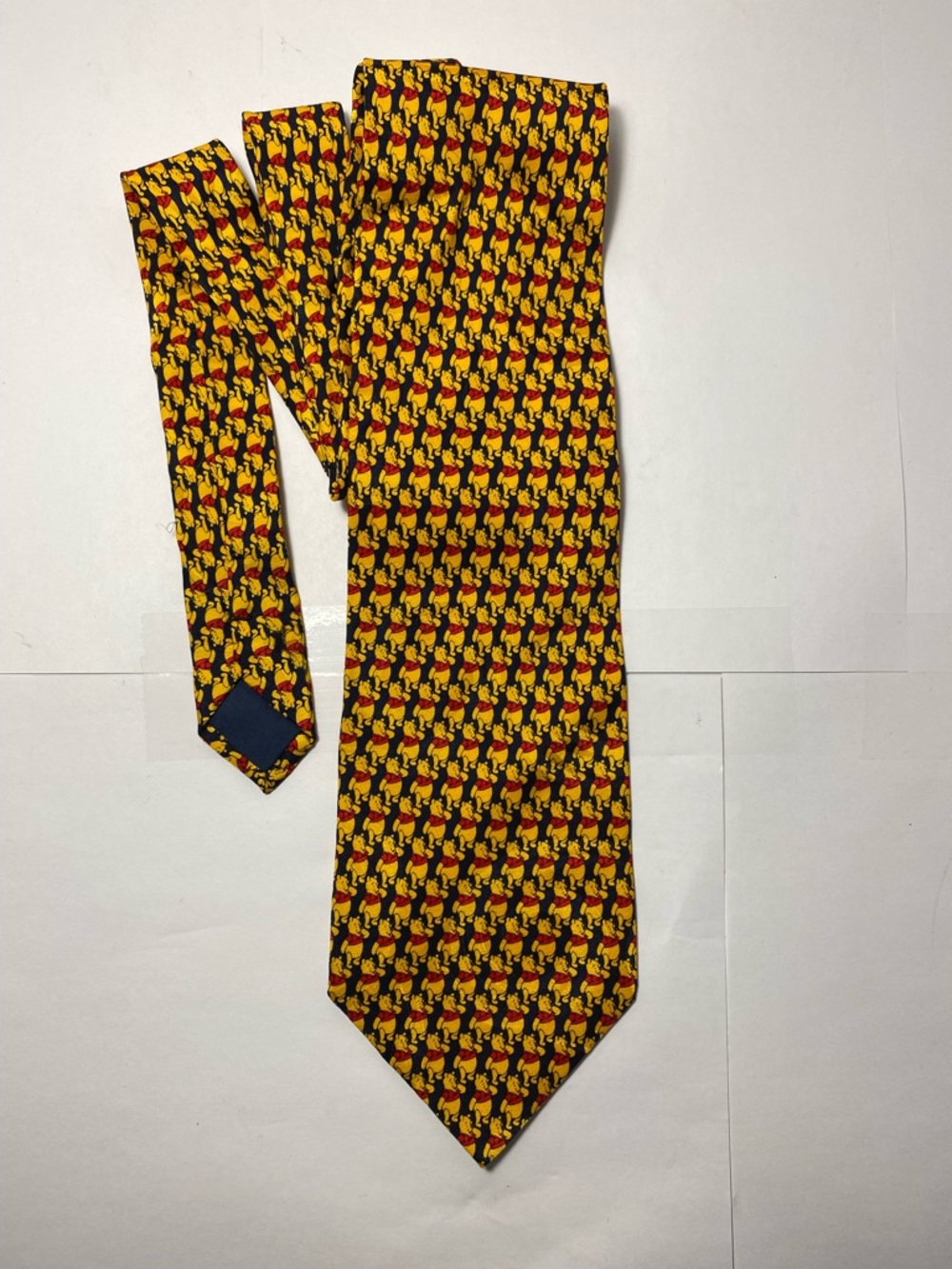 Disney Winnie the Pooh Necktie Disneyland 100% Silk Gold Red Blue Hand Made